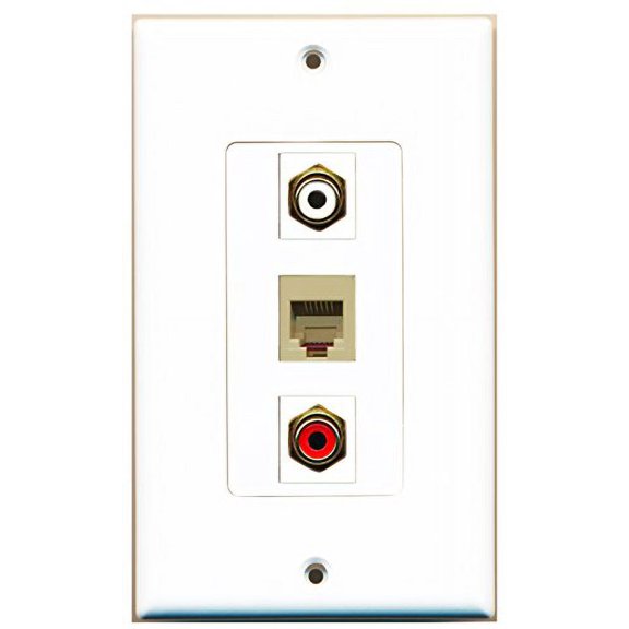 RiteAV - 1 Port RCA Red and 1 Port RCA White and 1 Port Phone RJ11 RJ12 Beige Decorative Wall Plate Decorative
