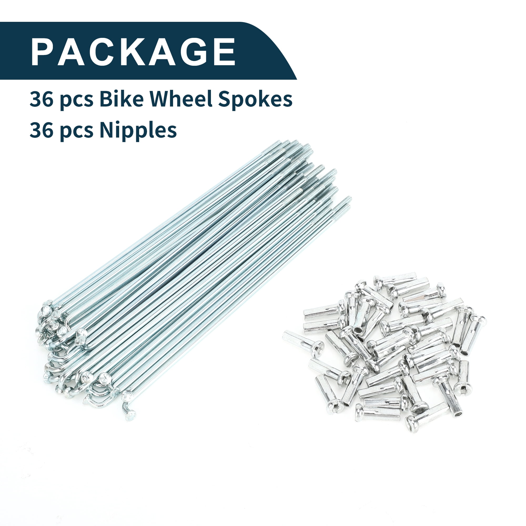 Unique Bargains 36Pcs 14G Carbon Steel Galvanized Bicycle Spokes with Nipples Silver 5.24"
