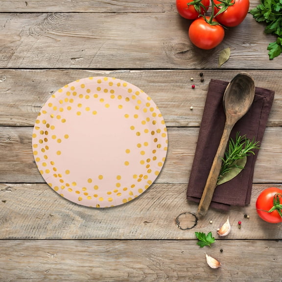 Masteelf 50PCS Disposable Party Plates and Napkins Dot Pattern Paper Plates for Birthday Anniversary Wedding Baby Shower Thanksgiving Fathers Day Party Tableware Set