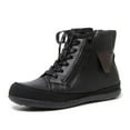 thumbnail image 1 of WEAIXIMIUNG Bottines Blanches pour Femmes Bottes d'Hiver Chaudes Couleur Unie Rétro Plates Basses Cylindriques Tête Ronde Lacets Fermeture Éclair Latérale en Cuir, 1 of 9