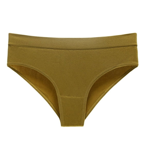 PMVFHDE Women Seamless Ribbed Workout Thong Underwear Elastic Exercise Breathable Solid Color Comfort Soft T Back Panties Womens Underwear Yellow,XL