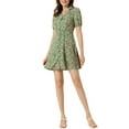thumbnail image 2 of INSPIRE CHIC Robe Vintage Florale à Manches Courtes Col Camp Boutonnée Ligne A Verte m, 2 of 8