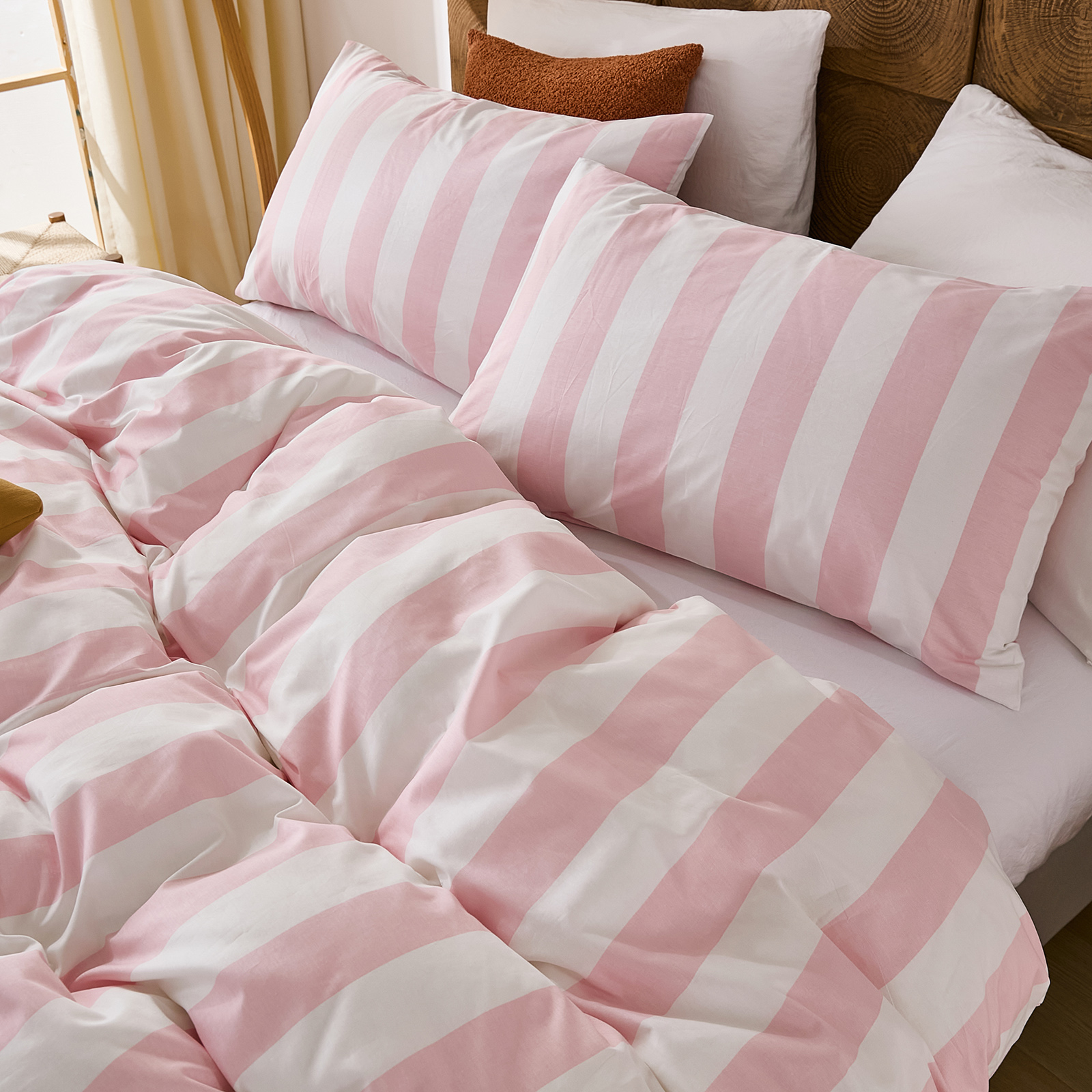 100% Cotton Stripe Duvet Cover Set Queen Size - Gray Striped Duvet Cover Set with Zipper Closure & 8 Corner Ties, Modern Minimalist Wide Stripe Bedding Set for Cozy Elegant Bedroom