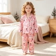 thumbnail image 2 of Enyan Toddler Girl Christmas Clothes Cute Cartoon Print Button Up Shirt Top Pants Set for Loungewear Casualwear, 2 of 5