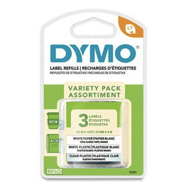 DYMO 12331 LetraTag Paper/Plastic Label Tape Value Pack, 1/2" x13ft, Assorted, 3/Pack
