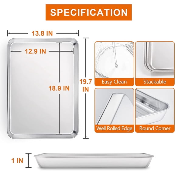 Extra Large Baking Sheet, 20”x14” Stainless Steel Cookie Sheet Pan for Oven with 50 Parchment Paper, Rectangle Metal Baking Tray for Roasting, Rust Free & Heavy Duty, Dishwasher Safe-2 Pack