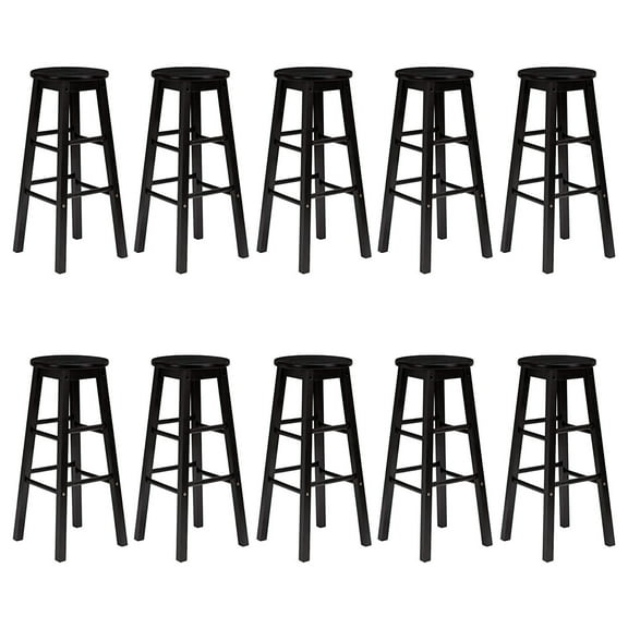 PJ Wood Classic Round-Seat 24-Inch Kitchen Counter Stools, Black (10 Pack)