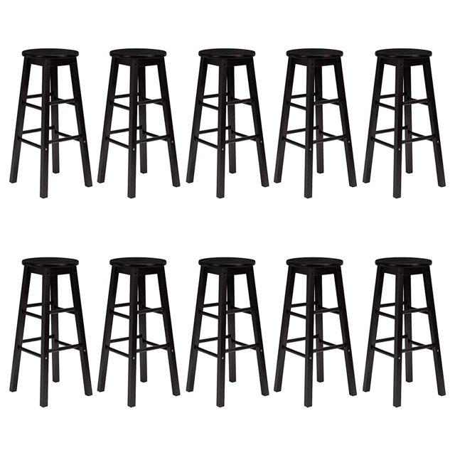 PJ Wood Classic Round-Seat 24-Inch Kitchen Counter Stools, Black (10 Pack)