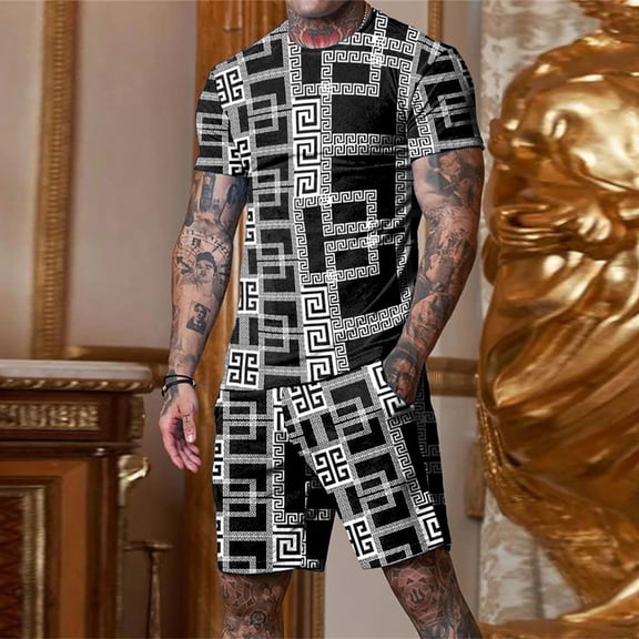 Vedolay Short Set For Men Casual Summer Mens Short Sets 2 Piece 2023 Summer Short Sleeve Zipper Polo Shirt and Shorts Sets,Gold L