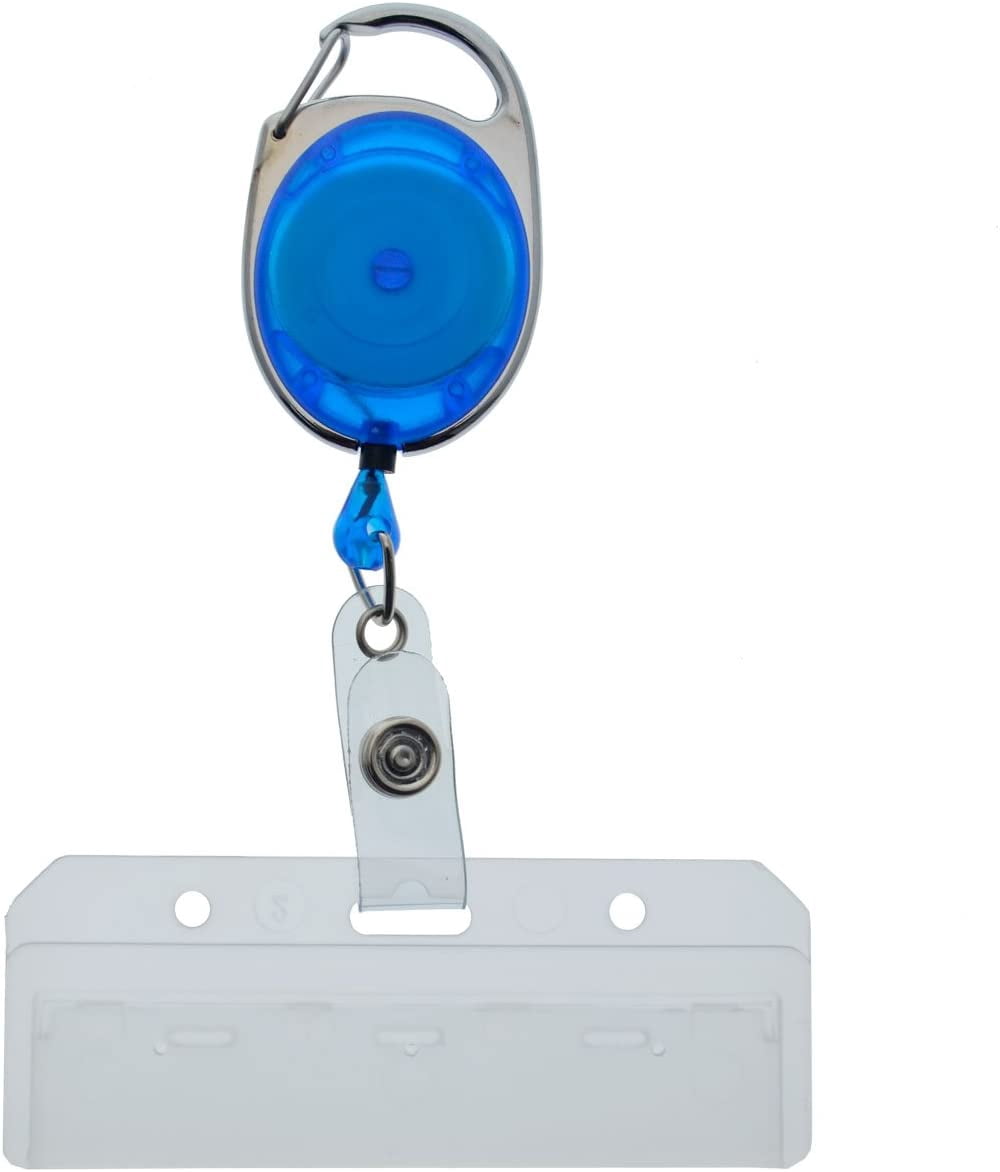 2 Pack - Premium Carabiner Badge Reels with Half Card Badge Holders - Leaves Mag Stripe Exposed for POS and Swipe Cards by Specialist ID (Blue)