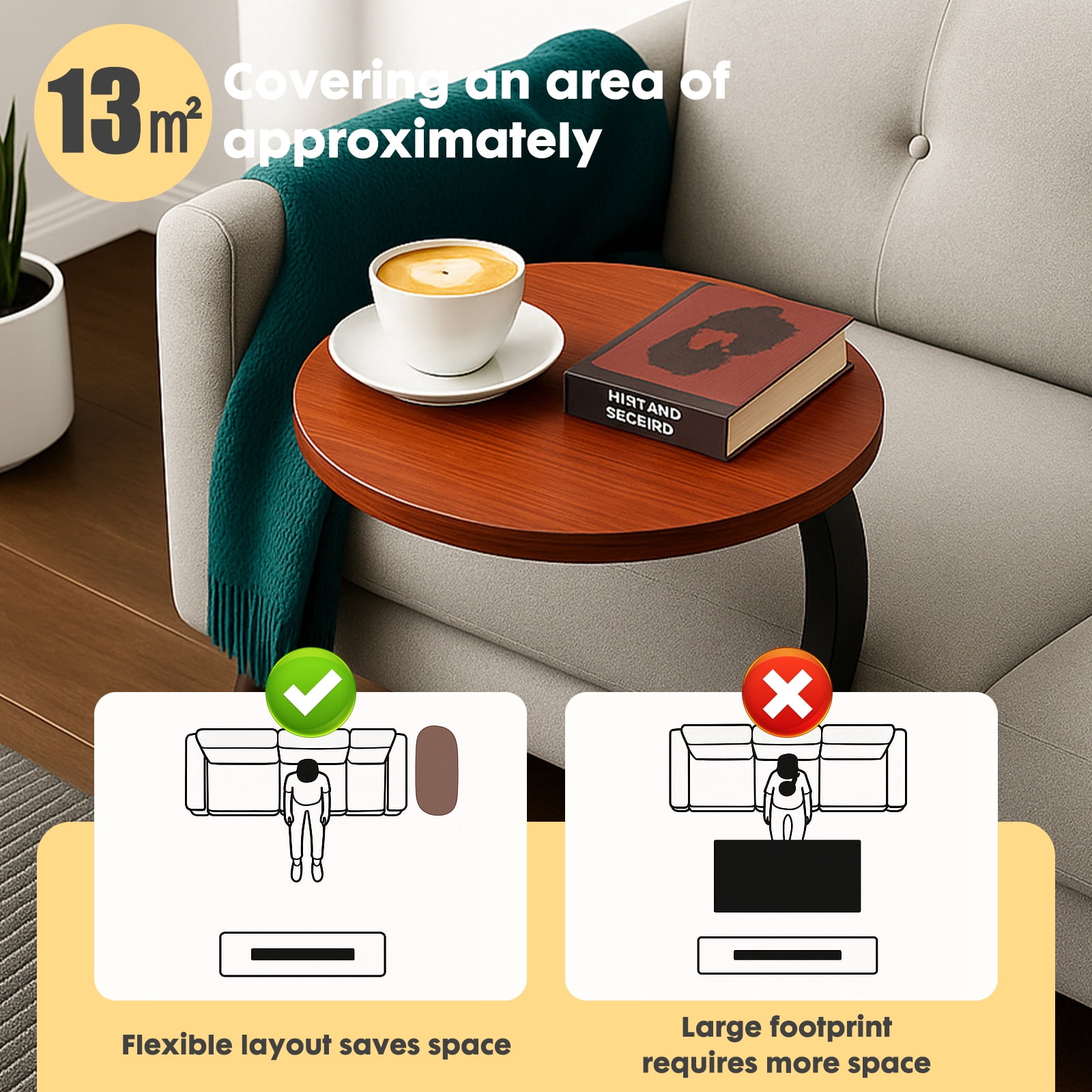 PinkSheep Small Round Side Table End Table Coffee Table Drink Table for Living Room Bedroom, Walnut