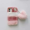 thumbnail image 2 of Compatible with Samsung Galaxy A42 5G Case with Plush Ball,Fuzzy Fluffy Soft Warm Love Hairball Pendant Faux Rabbit Fur Case TPU Back Cover with Chic Bow-Knot,Pink and White, 2 of 11