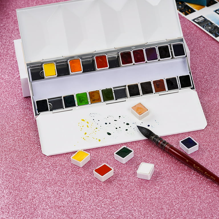 Paul Rubens Professional Watercolor Paint Set 24 Colors Glitter  Phosphorescent Effect Portable Pigment with Palette for artist