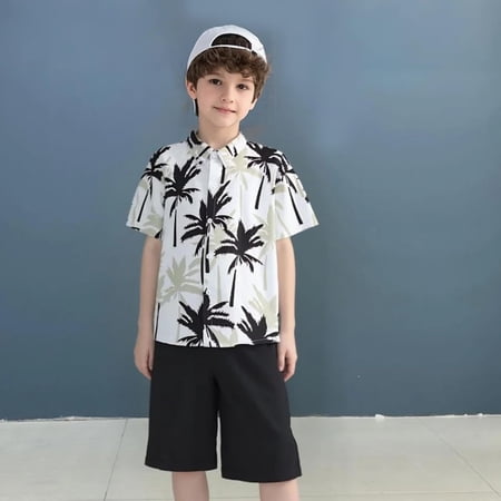 Toddler Outfits for Boys Vacation Holiday Print Collar Short Sleeve Two Piece Kids Soft Light Summer Beach Outfit Set
