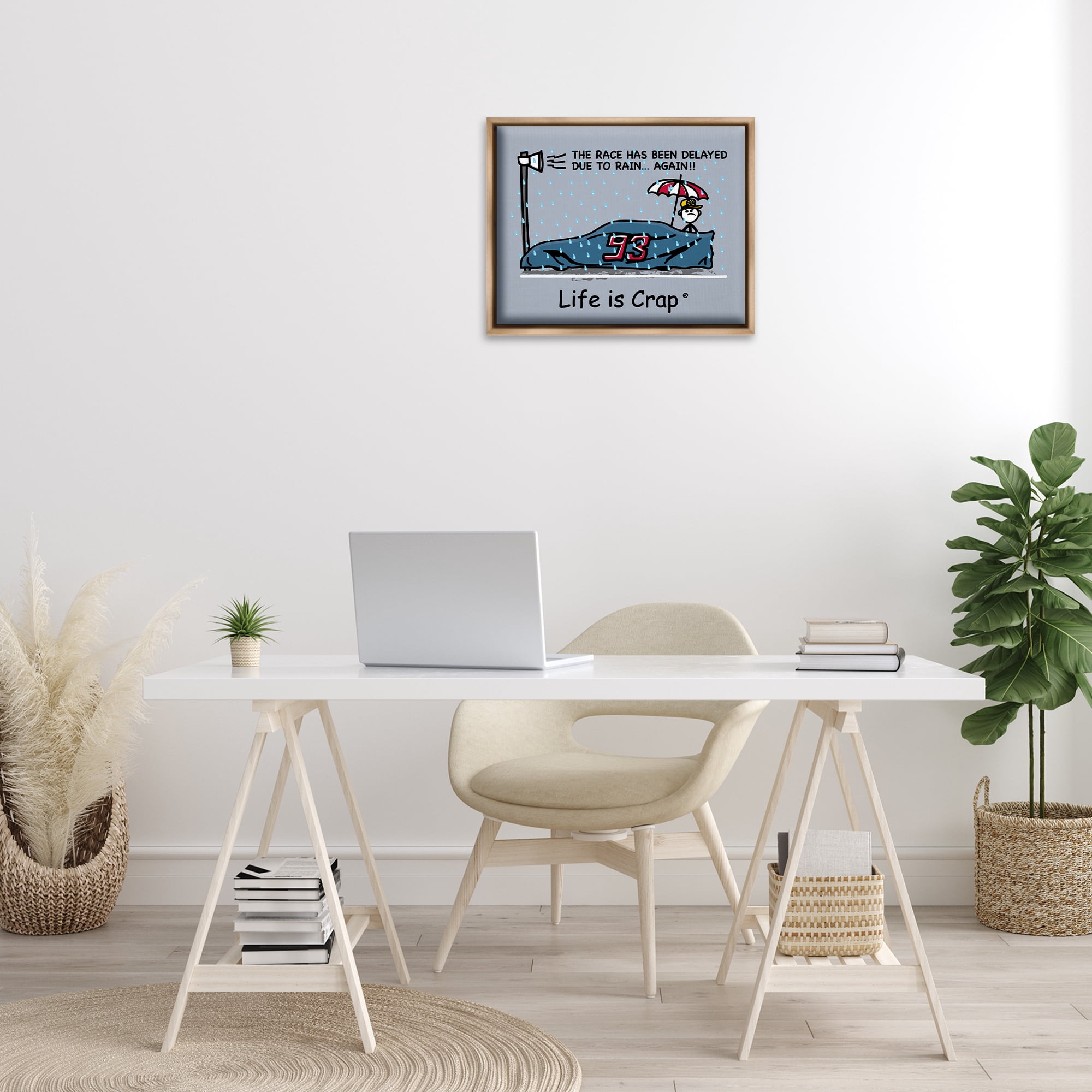 Stupell Industries Rain Delayed Race Novelty & Humor Painting Brown Floater Framed Canvas Art Print Wall Art, 21 x 17