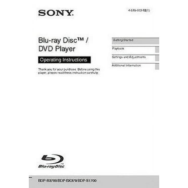 Instruction Manual ONLY for Sony BDP-BX370 Blu-ray Player Owners Manual REPRINT