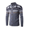 thumbnail image 1 of Seyurigaoka Christmas Men Juniors Sweater, Color Block Long Sleeve Stand Collar Knit Cardigan, 1 of 4