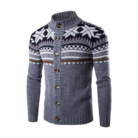 Seyurigaoka Christmas Men Juniors Sweater, Color Block Long Sleeve Stand Collar Knit Cardigan