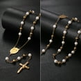 thumbnail image 2 of Stainless Steel Pearls Rosary Beaded Necklace with Cross and Virgin Mary Y Necklace Jewelry for Women - Gold, 2 of 5