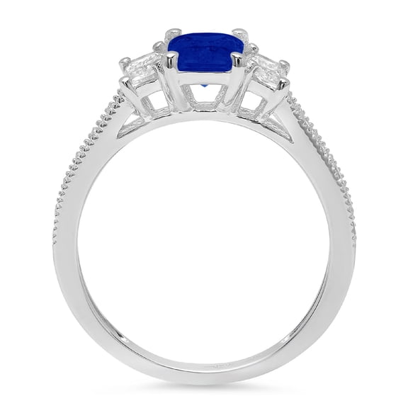 1.88 ct Emerald Cut Simulated Blue Sapphire Three-Stone Engagement Ring for Women in 18K White Gold