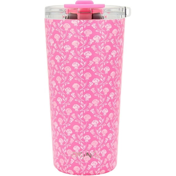 Drinco - 20 oz Stainless Steel Tumbler | Double Walled Vacuum Insulated Mug With Lid, 2 Straws, For Hot & Cold Drinks (Pink Rose)