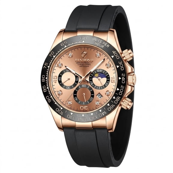Watches for Men Chronograph Multifunction Sport Silicone Luxury Dress Moon Phase Quartz Male Watch Waterproof Mens Wrist Watches golden Dial