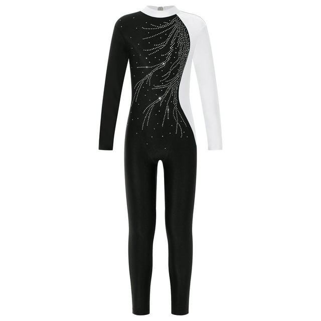 YONGHS Combinaison de Gymnastique à Manches Longues pour Filles avec Strass Blanc 8