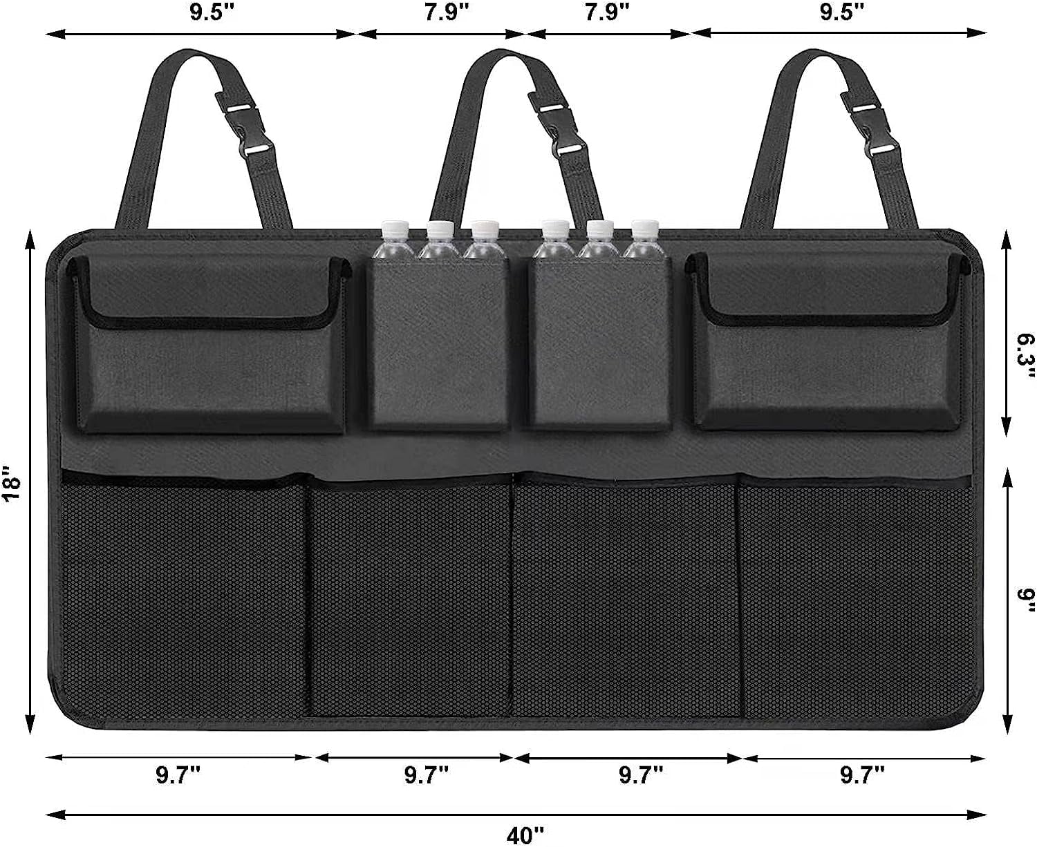 Snuopfy Car Trunk Organizer with Lid, Backseat Hanging Grocery Storage, 8 Large Bags, High Capacity for SUV, Truck