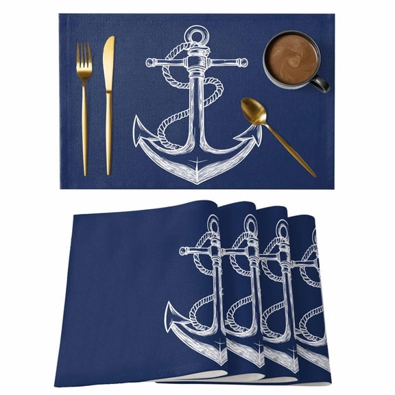 Anchor Nautical Placemats Set of 4 Navy Blue Place Mats Table Mats Kitchen Dining Home Outdoor Party Table Decoration