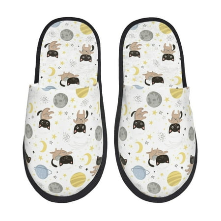 Balery Cute Cat Slient Indoor Furry Fleece Comfort House Shoes Soft Non-Slip Home Shoes Cotton slippers House Slippers-- Medium