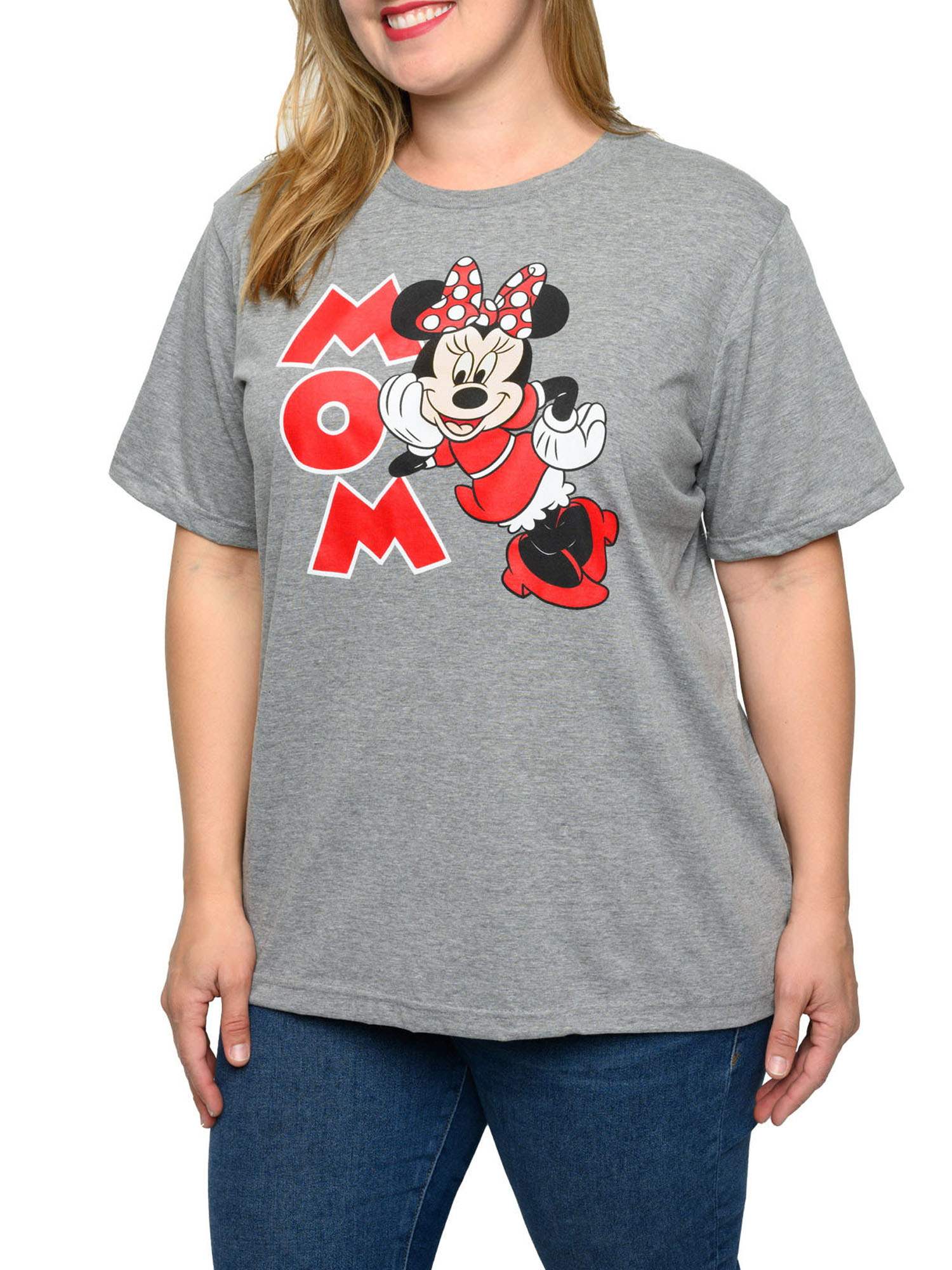 Minnie Mouse Mom T-Shirt Short Sleeve Disney Women's Plus Size Gray Red ...