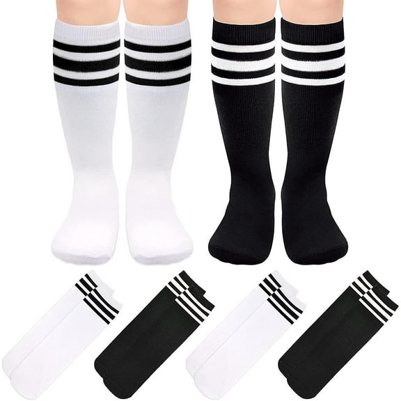 4 Pairs Kids Soccer Socks Toddler Soccer Socks, Girls Boys Soccer Socks Football Socks, Toddler Knee High Socks, Tube Socks