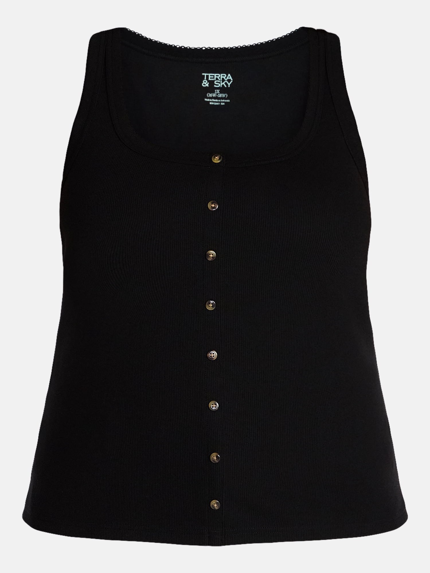 Terra & Sky Women’s Plus Size Button Through Tank, Sizes 0X-4X