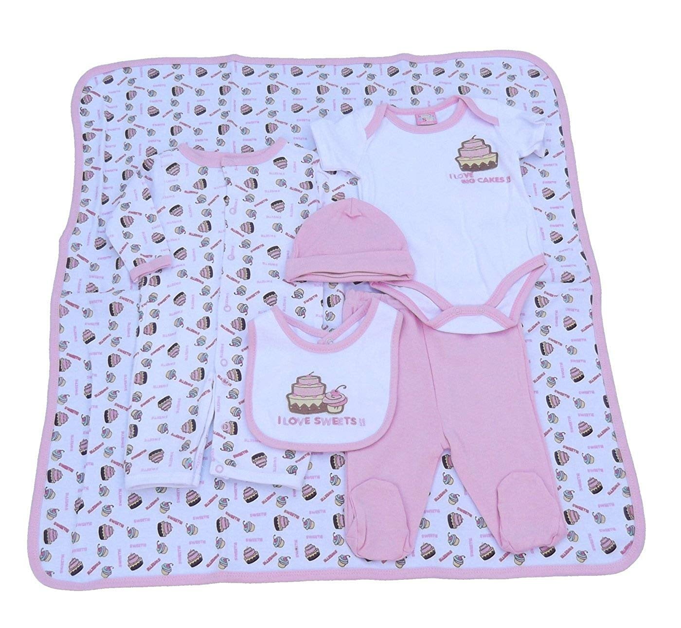 Sweet and Soft BabyGirls 6 Piece Layette Set Size Newborn Pink