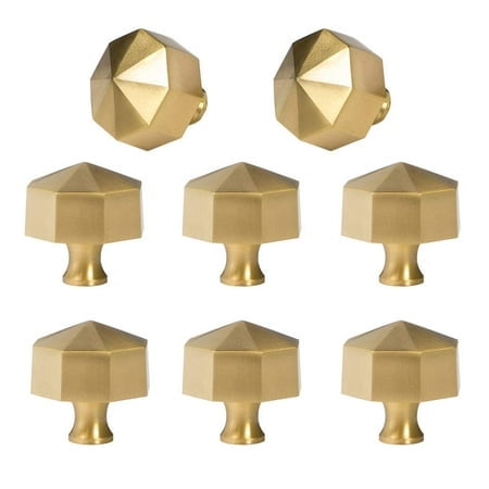 RZDEAL Solid Brass Knobs Beautiful Brushed Gold Kitchen Cabinet Knobs Contemporary Euro Style Dresser Drawer Knob Handles (8Pack Diameter:0.94"(24mm))