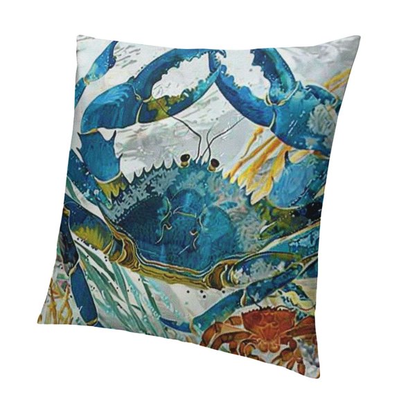 SHERONV  Blue Crab Coastal Premium Indoor/Outdoor Pillow Patio Decor Water Color Nautical Decoration Marine Life Accent Throw Pillow for Couch Sofa Chair   12x12in