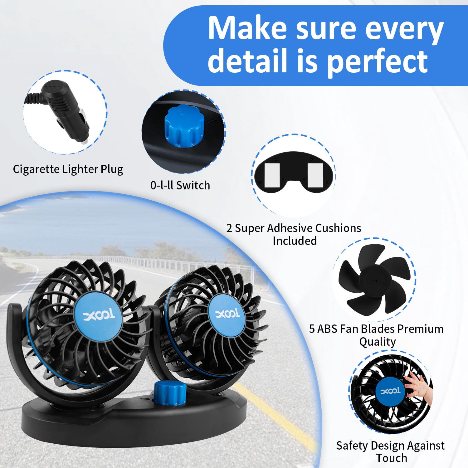 Car Fan for Dashboard, 2 Speeds 360°Rotatable Car Fan , Dual Head Car Cooling Fan with Cigarette Lighter for Vehicles SUV RV