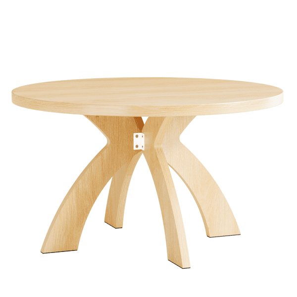 Round Coffee Table, 31.5 Inch Circular Center Table with Curved Cross Legs, Melamine Laminated MDF Minimalist Low Accent Table for Living Room, Apartment, Natural Wood Tone