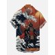 thumbnail image 4 of Camisa hawaiana de manga corta con cuello vuelto, estampado floral tropical Ukiyo-E y ciencia ficción, estilo informal, 2024, 4 of 4