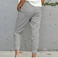 thumbnail image 4 of SMihono Women Trendy Casual Solid Cotton Linen Drawstring Elastic Waist Full Length Long Pants Calf-Length Pencil Pants Female Fashion Gray 8, 4 of 6