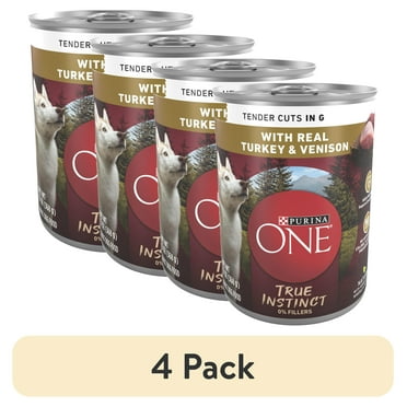 (4 pack) Purina ONE True Instinct Natural Wet Dog Food, High Protein Soft Turkey & Vension, 13 oz can