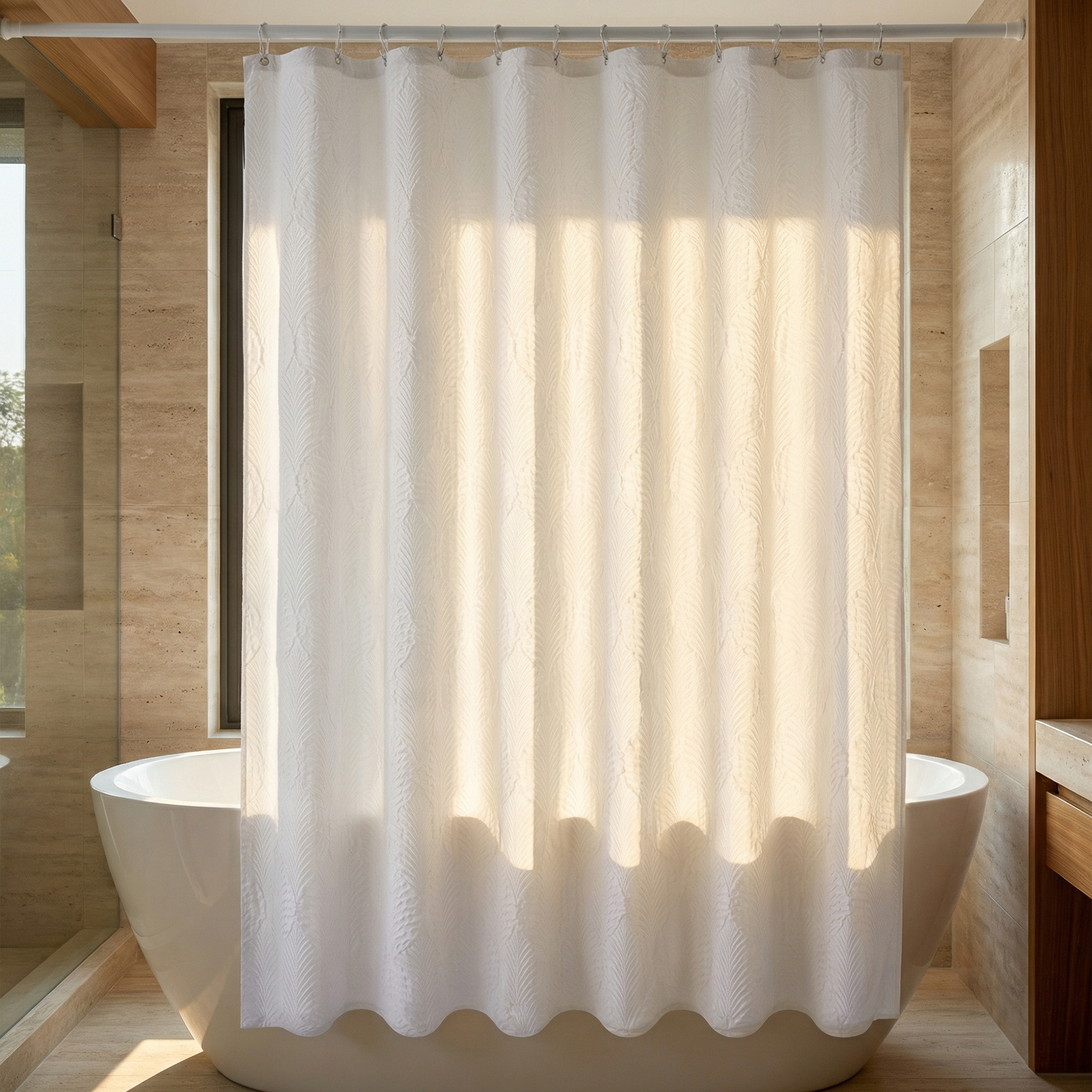 Unique Bargains Waterproof Fabric Shower Curtain Sets White - Leaves 71"W x 71"L