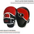 thumbnail image 4 of Kruzak Two-Tone Focus Mitts and Boxing Gloves Set for Kickboxing and Muay Thai MMA Training| Focus Pads + Training Gloves | Fitness Kit for Martial Arts and Karate (Black/Red, 12 oz), 4 of 7