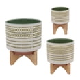 thumbnail image 2 of Sagebrook Home Jardinière Aztèque 11 Pouces avec Support en Bois, OLIVE, 2 of 2