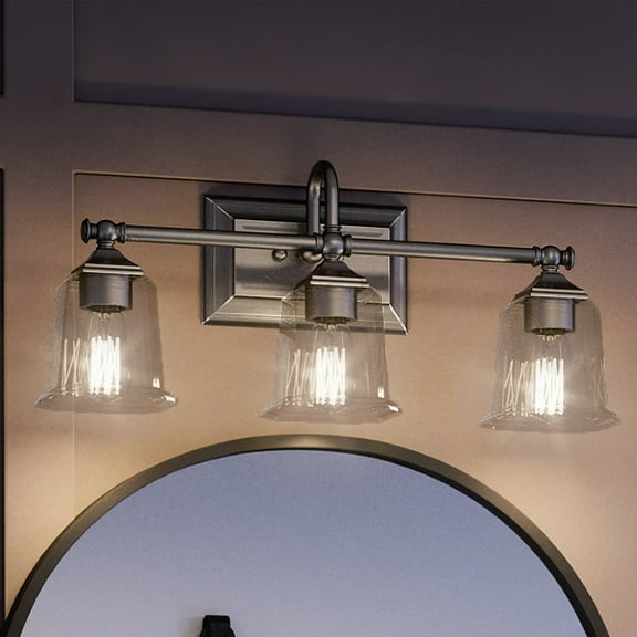 Luxury Traditional Indoor Bath Fixture, 10.00''H x 22.00''W, with Classic Style Elements, Colonial Design, Brushed Nickel Finish and Clear Glass, UQL4118