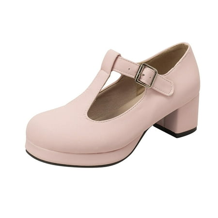 

Open Toe Wedge Booties for Women Ladies Fashion Solid Color Leather T Shaped Buckle Round Toe Thick High Heeled Single Shoes