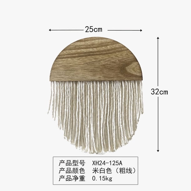 Nvzi Decoración bohemia para colgar en la pared con macramé, adorno de madera bohemio con borla larga, arte de pared para dormitorio, guardería, sala de estar, regalo, A