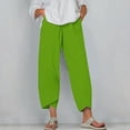 thumbnail image 2 of Diufon Plus Size Pants for Women Solid Color Capris Pants Linen Wide Leg Pants with Pockets, 2 of 5