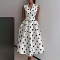 thumbnail image 2 of Women's Sleeveless V Neck Polka Dot Midi Dress, High Waist Flared A-Line Retro Swing Casual Dress with Side Pockets White XL(XL), 2 of 6