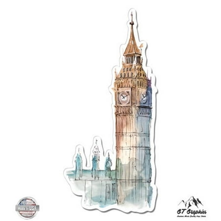 Big Ben Watercolor Design - 3" Vinyl Sticker - For Car Laptop I-Pad Phone Helmet Hard Hat - Waterproof Decal